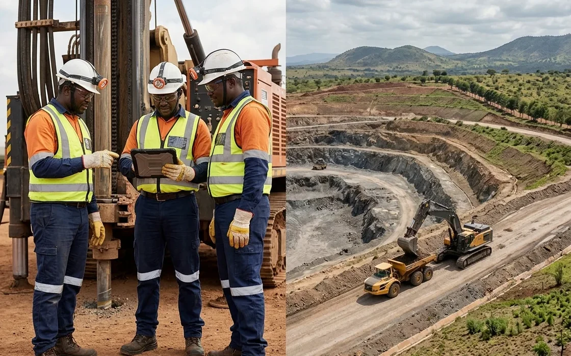 Mining workers practicing safe operations alongside responsible mining and environmental management in Tanzania